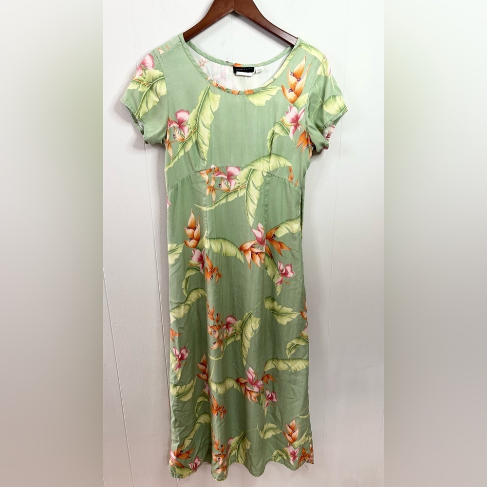 Interval Woman designed for Nordstrom green 100% silk floral midi maxi dress 8 - Picture 2 of 5
